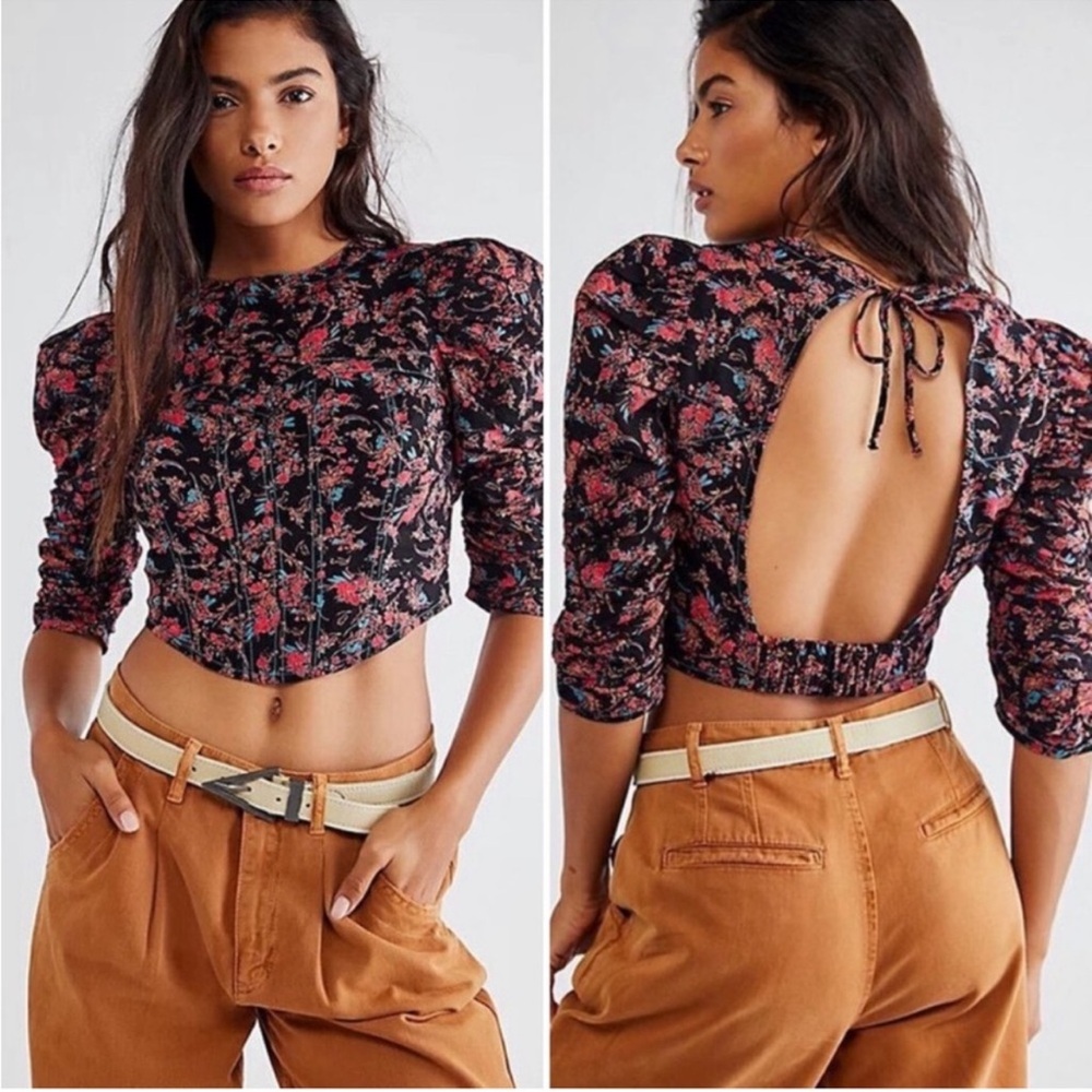 NWT Free People Monica Cotton Floral Print Corset-Inspired Crop Top XS